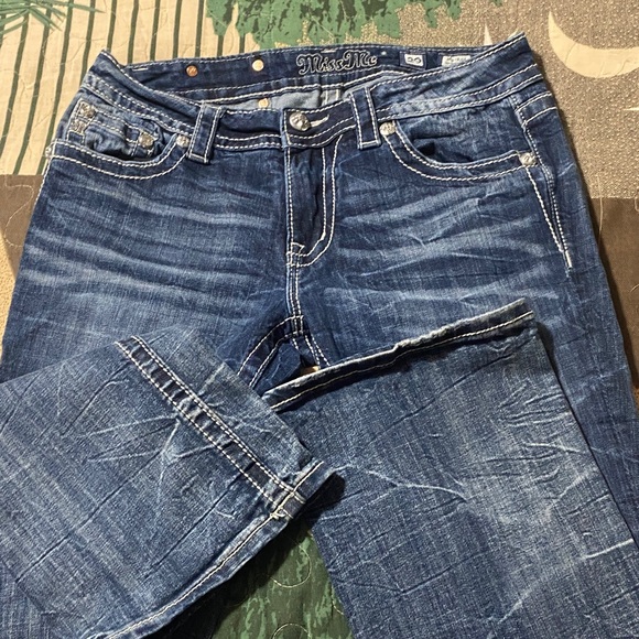 Miss Me Dark Blue Boot Cut Jeans with Silver Embellishments - Picture 2 of 5